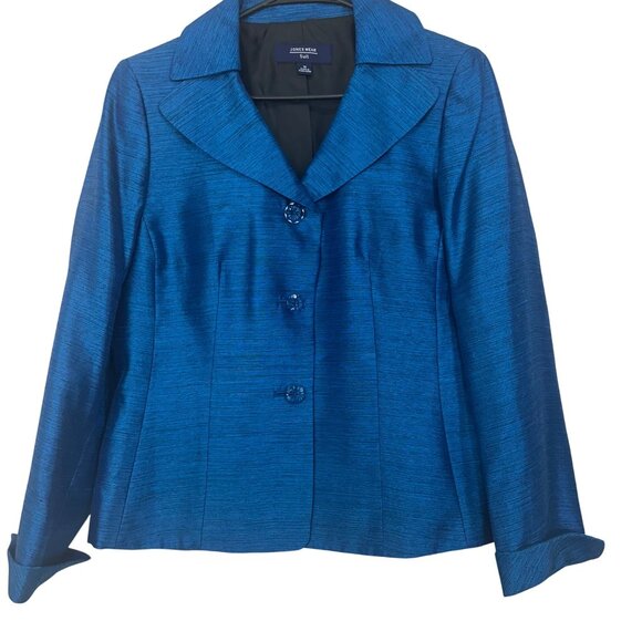 Jones Wear Womens Metallic Royal Blue Button-Front Suit Jacket Size 10 Formal - Picture 8 of 13